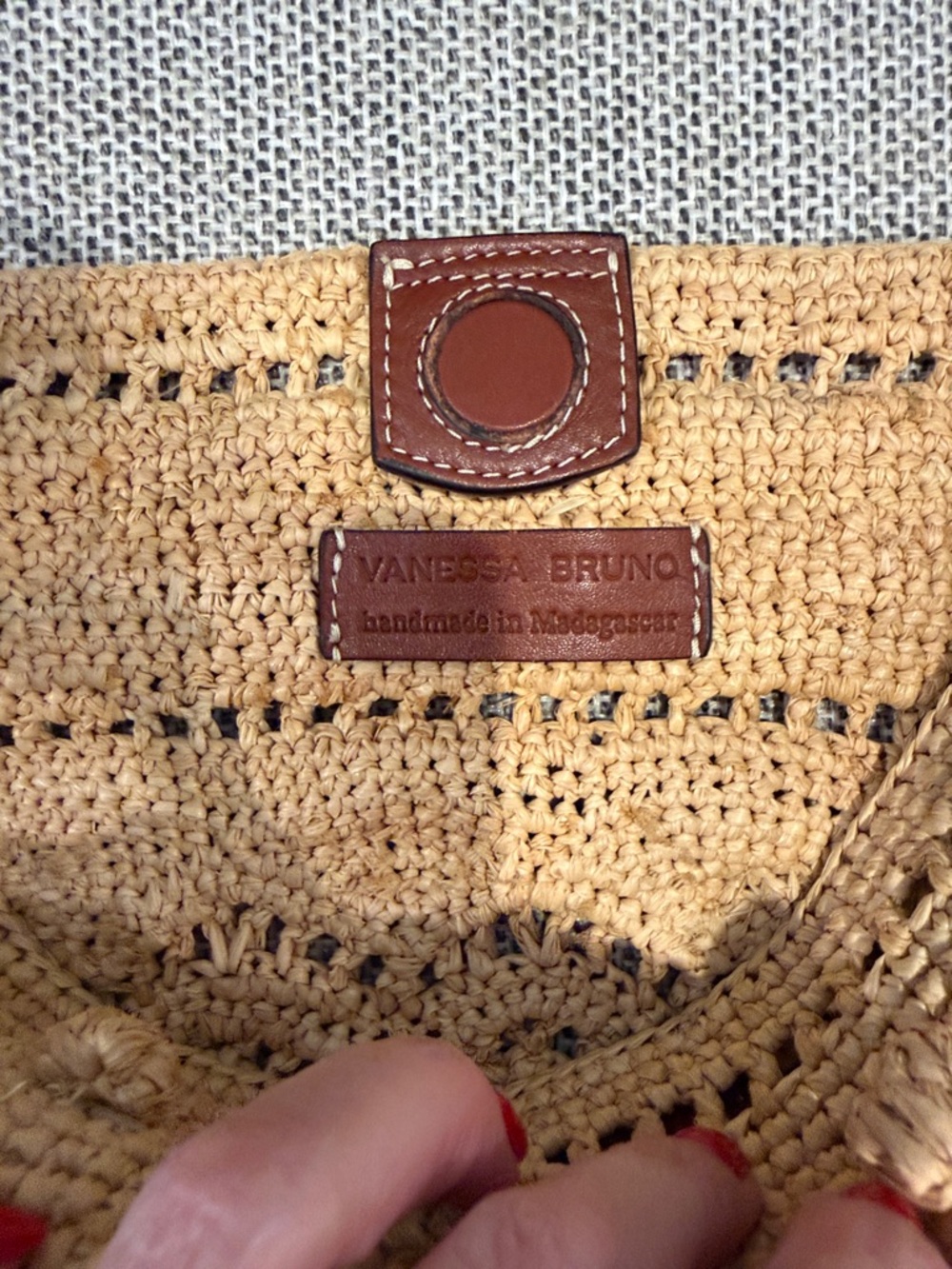 Vanessa Bruno Tan Crochet Tote with Brown Leather Trim